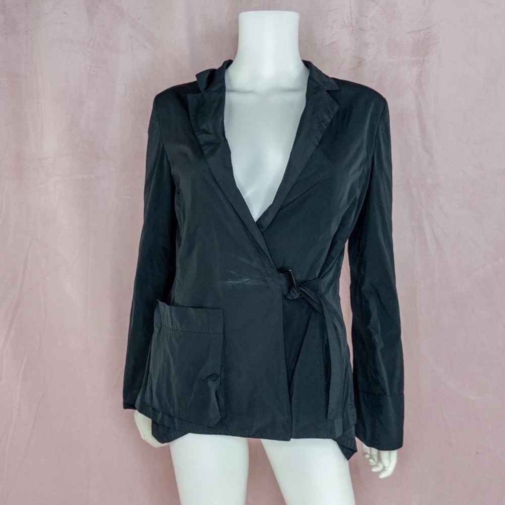 Peter O Mahler Designer Womens Black Coat Jacket Size Large Belt